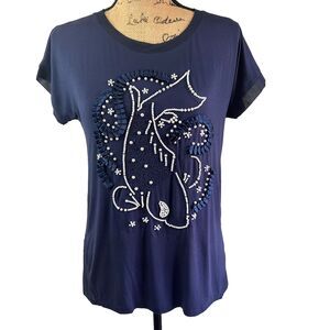Leo & Ugo Women's Blue Nautical Beadwork Embroidery Cap Sleeve T-shirt Sz 1/6-8